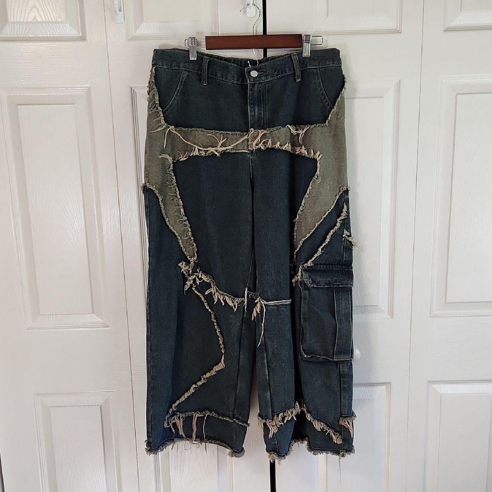 ROMWE Womens Vintage Star Distressed Jeans 2X Grunge Punk Rave Streetware‎ Y2K
